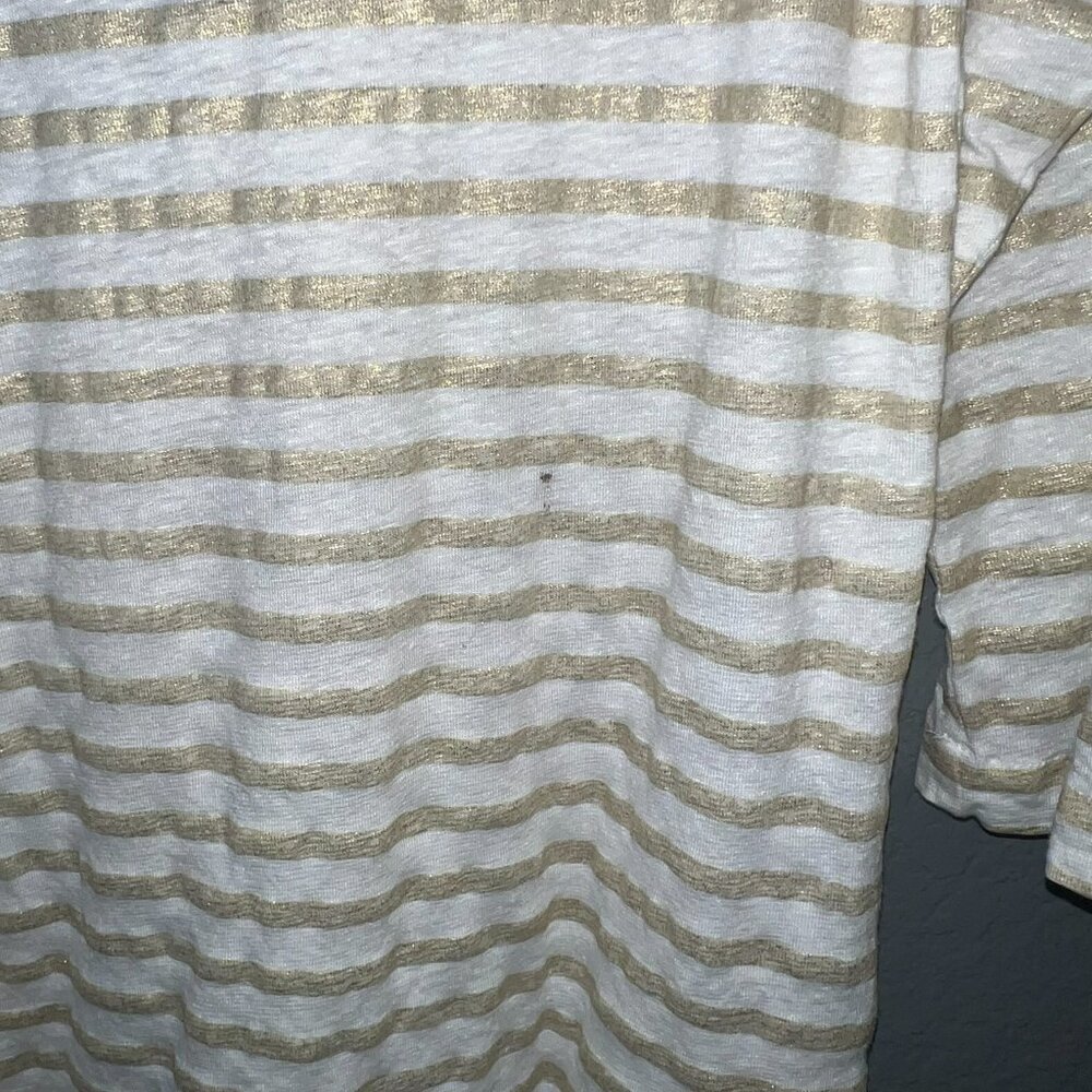 Majestic Paris for Neiman Marcus White & Gold Striped Long Sleeve Top - Medium - Picture 4 of 6
